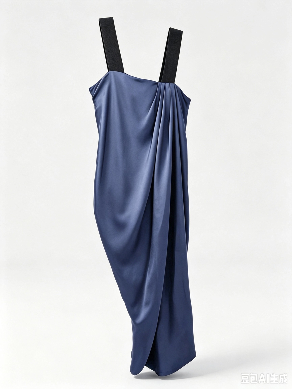 Dries Van Noten Draped Satin Midi Dress with Black Straps - Blue